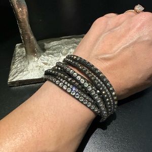 Leather & Crystal wrap bracelet